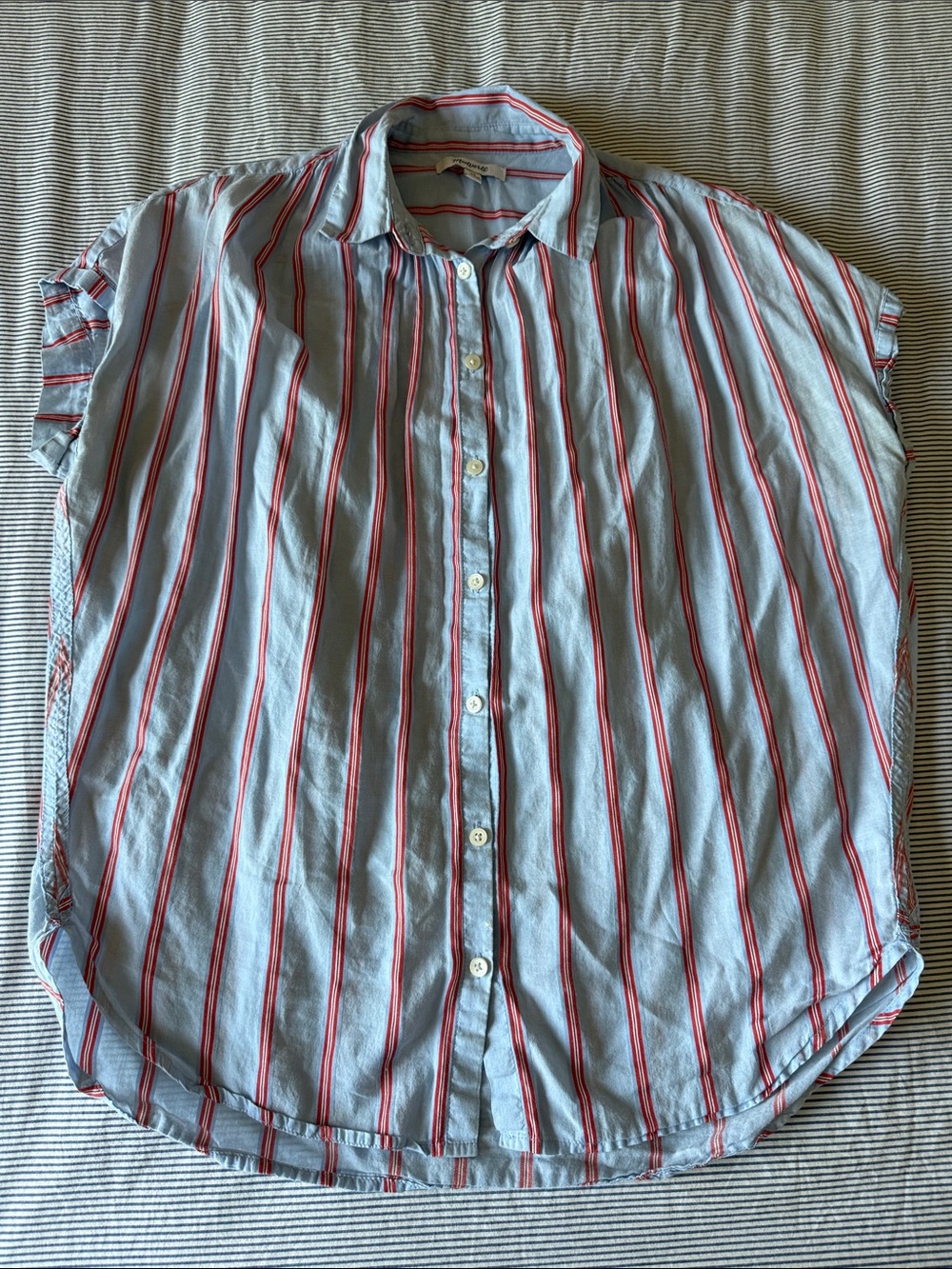 Madewell Light Blue Button-Down with Red Stripes